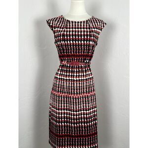 RETRO-STYLE  RED WHITE AND BLACK MIDI KNIT DRESS  (Women Size: 6)
